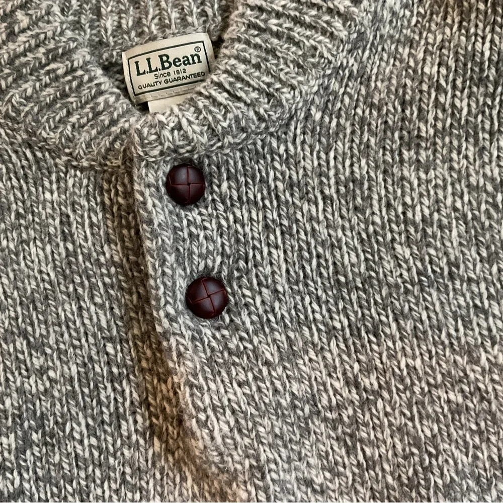 LKNU Mens VTG LL Bean marled gray 100% wool henley sweater M - Picture 4 of 7